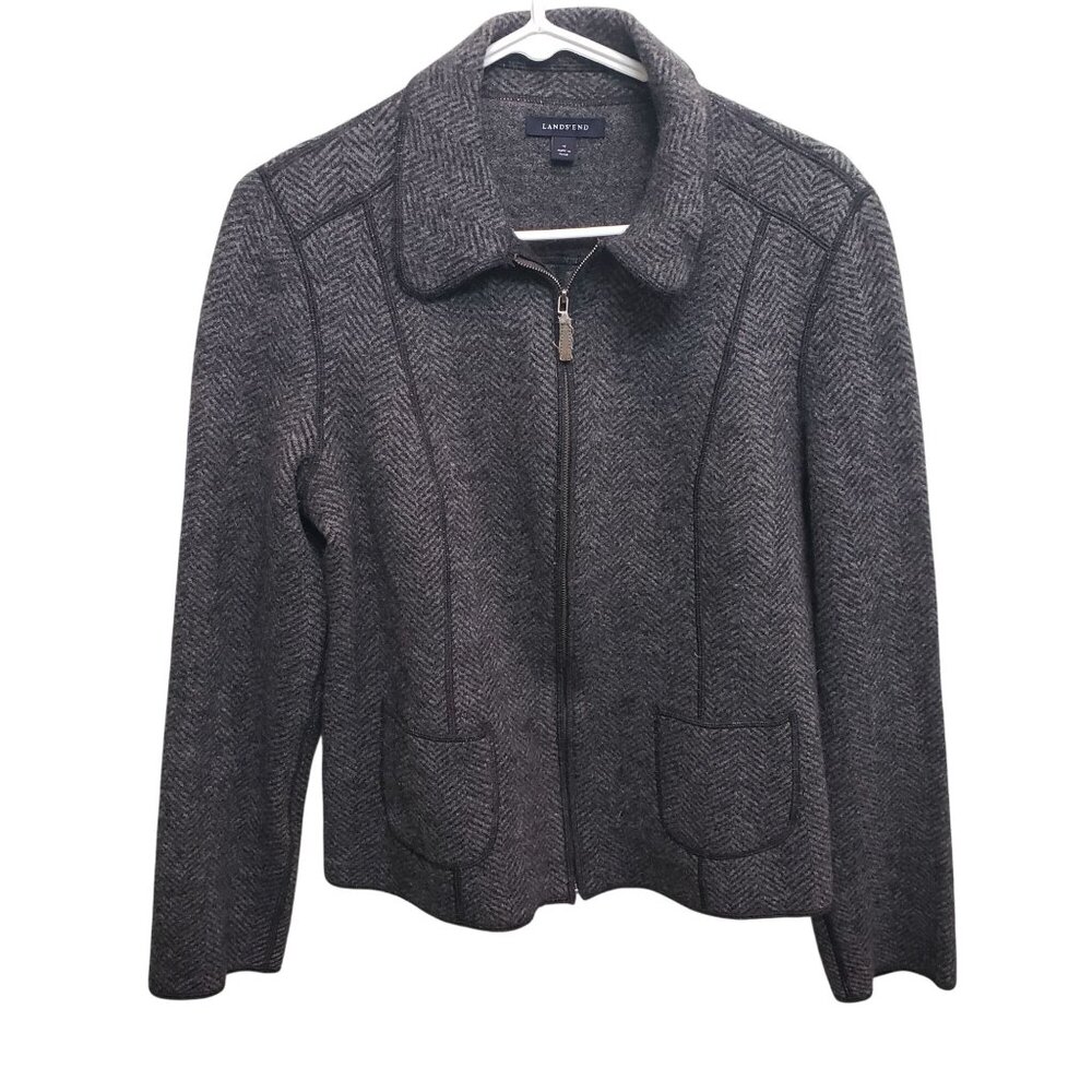 Lands' End Wool zipper Jacket Coat Size 12 Herringbone Classic